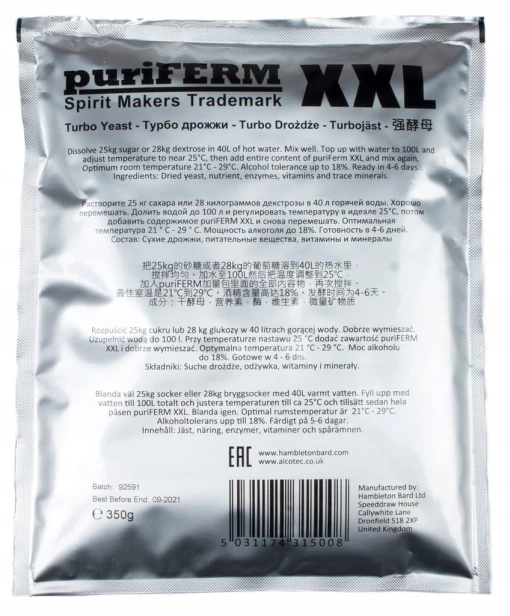 PuriFerm XXL Turbo 100L 25kg Drożdże gorzelnicze