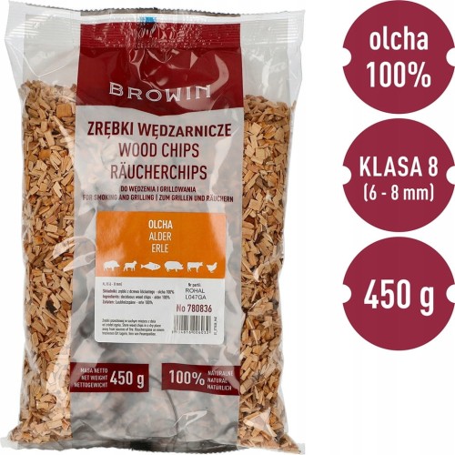 Zrębki do wędzenia/grillowania, olcha, 450 g, kl. 8 Browin