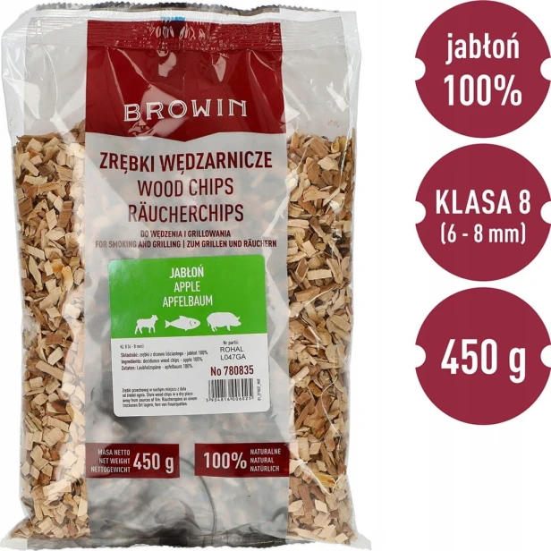 Zrębki do wędzenia/grillowania, jabłoń, 450 g, kl. 8 Browin