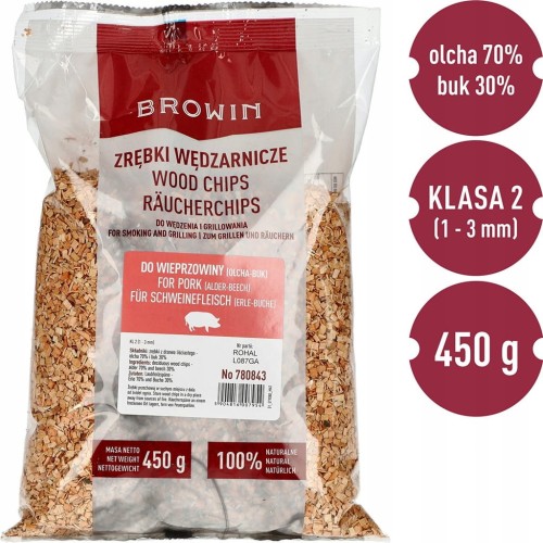 Zrębki do wędzenia/grillowania 70% olcha + 30% buk, 450 g, kl. 2