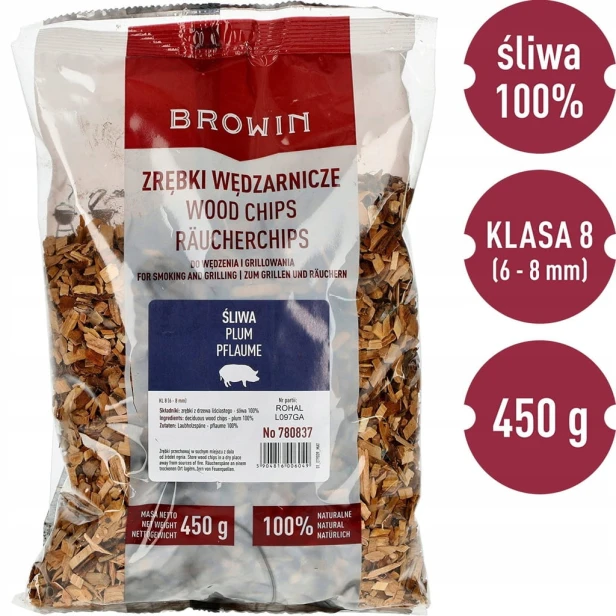 Zrębki do wędzenia/grillowania, śliwa, 450 g, kl. 8 Browin