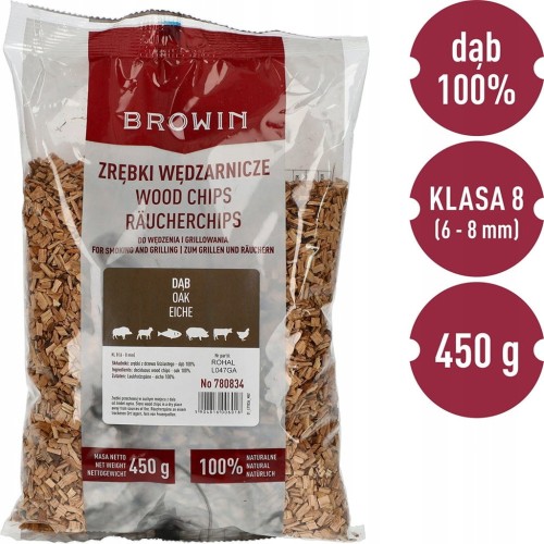 Zrębki do wędzenia i grillowania, dąb, 450 g, kl. 8 Browin