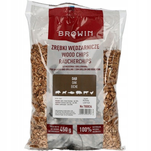 Zrębki do wędzenia i grillowania, dąb, 450 g, kl. 8 Browin