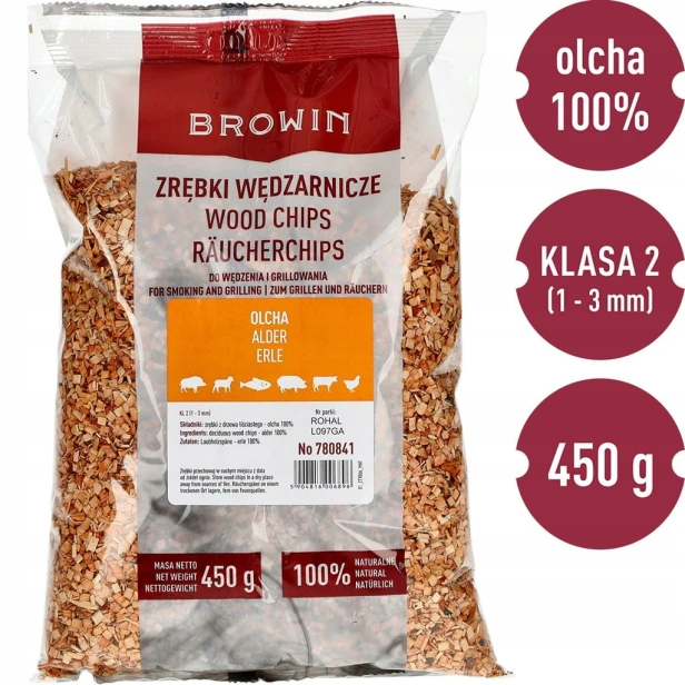 Zrębki do wędzenia/grillowania, olcha, 450 g, kl. 2 Browin